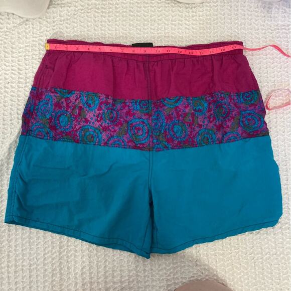 Surf Odyssey vintage 80s 90s Y2K printed swim shorts trunks fuchsia teal size L - Picture 2 of 7